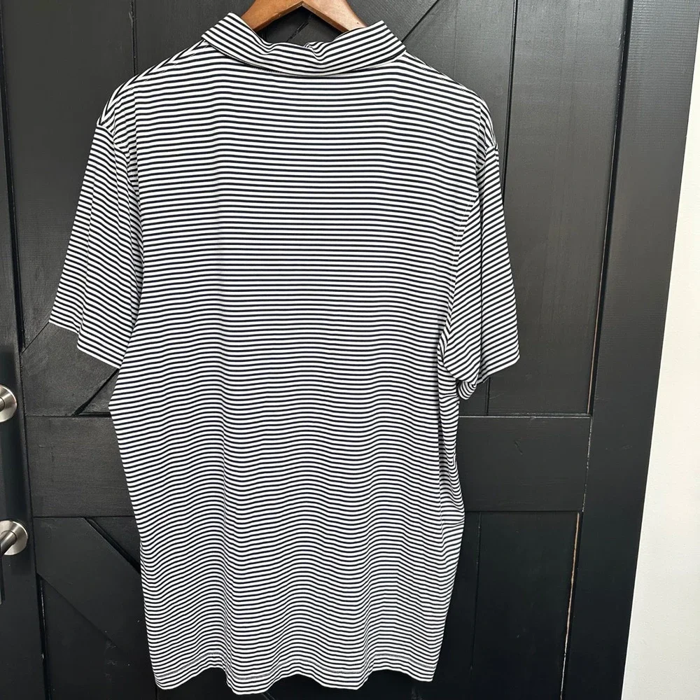 J. Crew Performance Mens XXL‎ Striped Polo Shirt Navy White Stretch Golf Preppy